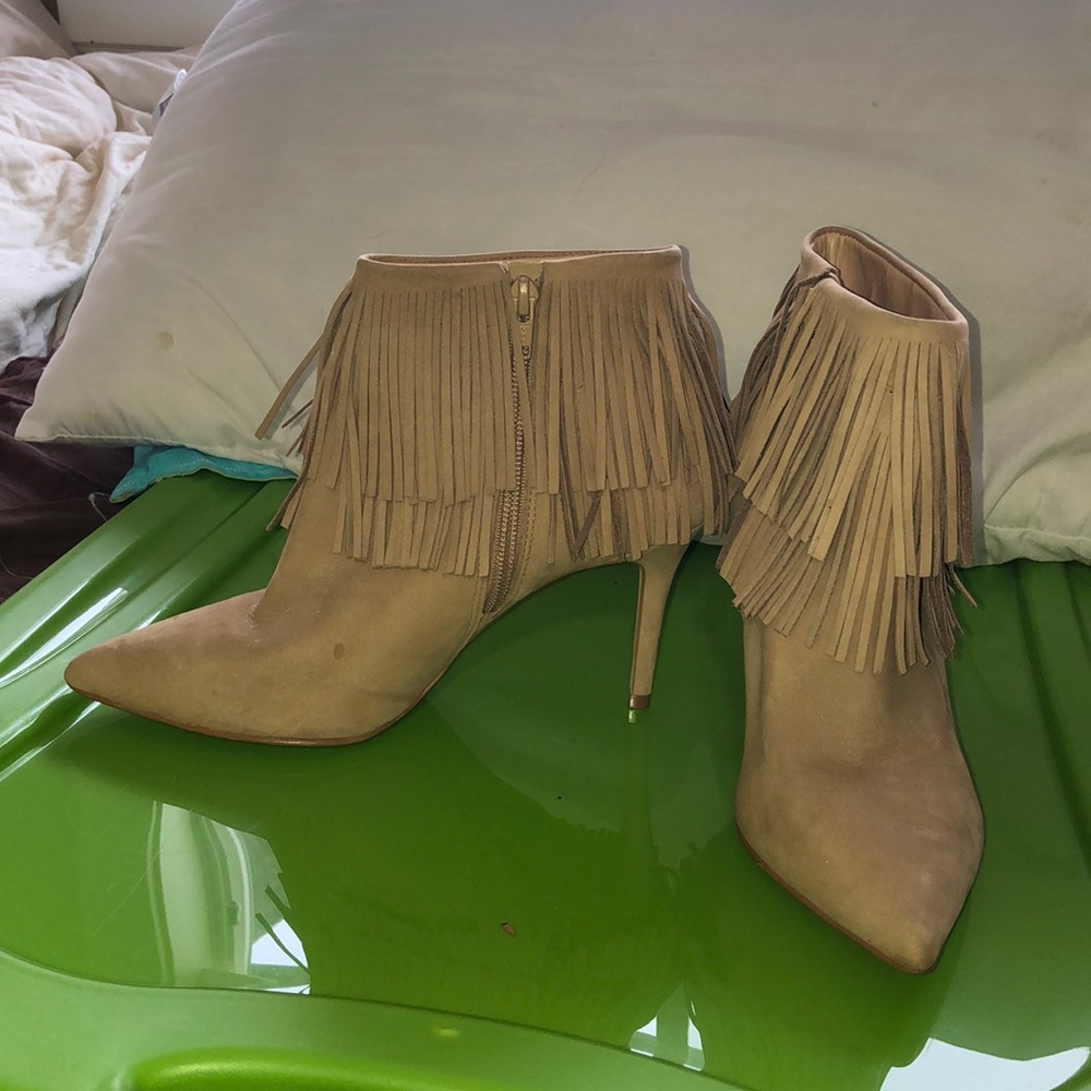 Fringe ankle boot heels